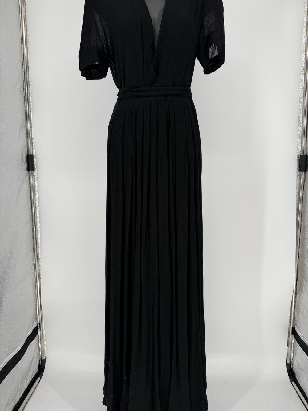 Isabel Marant Étoile Black Semi-Sheer V-Neck Maxi Dress with Waist Tie size 38